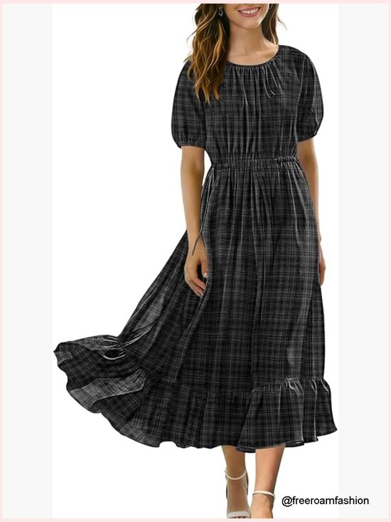 Dresses & Skirts - Women's Floral Maxi Dress with Pockets Boho Puff Sleeve Casual Summer